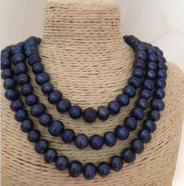 Catene Gioielli Splendida collana di perle barocche nere blu tahitiane da 10-11 mm da 48 pollici in argento 925
