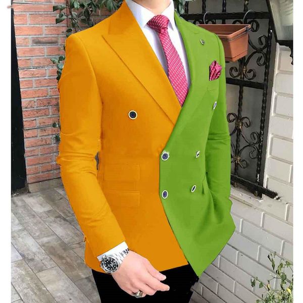 Оранжевые и зеленые мужские костюмы современные свадебные смокинги Sim Fit Color Match 2 ПК ужин выпускной вечер