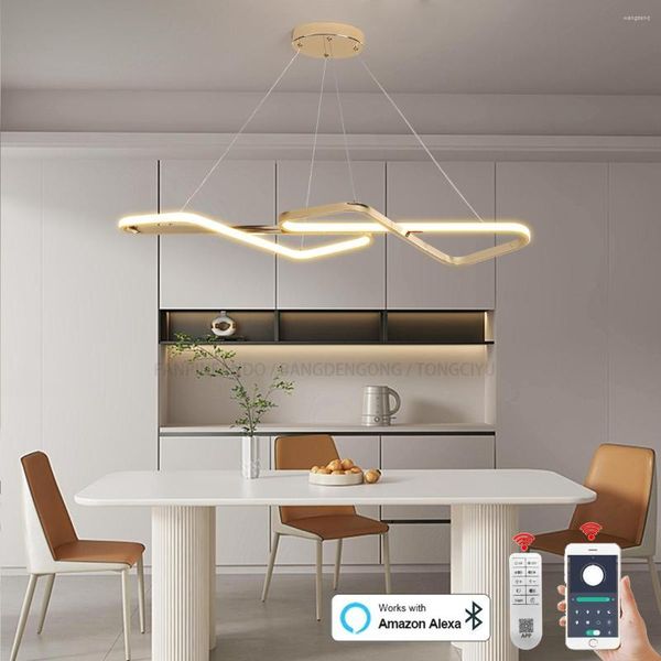 Candeliers Modern LED LED PENELING LAMPLES CANDELIER PARA SALA DE DINAGEM Restaurante Ilha Lustre Chrome/Ouro Alexa/App/Remote