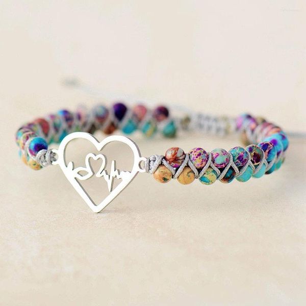 Bracelets de charme Classic Heart Shape Macrame Purple Jaspers String Size