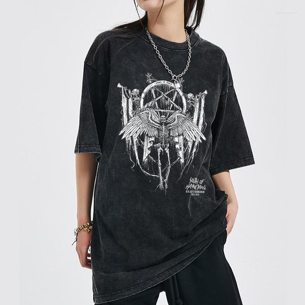 Erkekler tişörtleri y2k gotik punk tarzı unisex gömlek kıyafetleri harajuku tişört üst tee cadde hipster yaz sokak kıyafeti anime kafatası