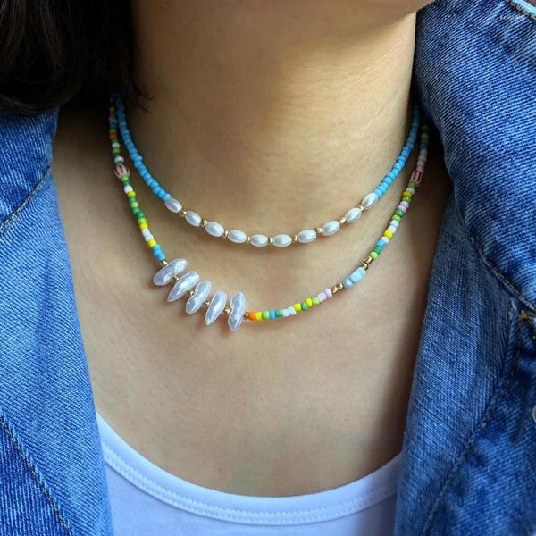 Choker Simulierte Perle Boho Handgemachte Diy Reis Perle Halskette Schlüsselbein Kette Bunte Weibliche Strand Collier Femme Schmuck