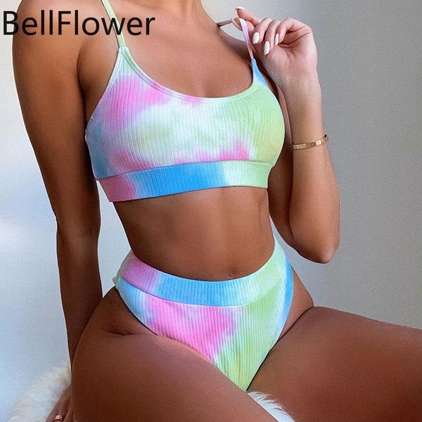 Costumi da bagno da donna 2023 Costume da bagno sexy tie-dye Donna Summer Beach Holiday Vita alta 2 pezzi Bikini brasiliano Stampa Goccia all'ingrosso