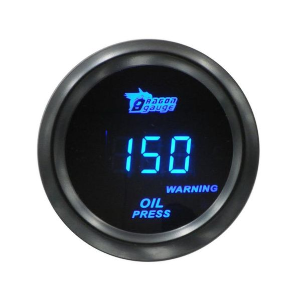 DRAGON GAUGE Auto-Messgerät, 2 Zoll, 52 mm, Ölpresse, Auto-Messgerät, blaue LED-Digitalanzeige, schwarzes Felgengehäuse für 12 V-Fahrzeuge3104294