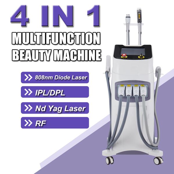 4 em 1 Máquina de remoção de cabelo Opt IPL nd YAG Remoção de tatuagem RF RF Multifuncional Equipamento de elevador de pele de beleza