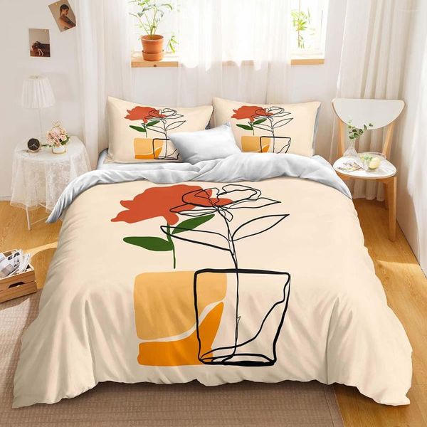 Set di biancheria da letto Set copripiumino floreale con schizzo di fiori vintage Fiori rossi stampati in stile country per la caduta