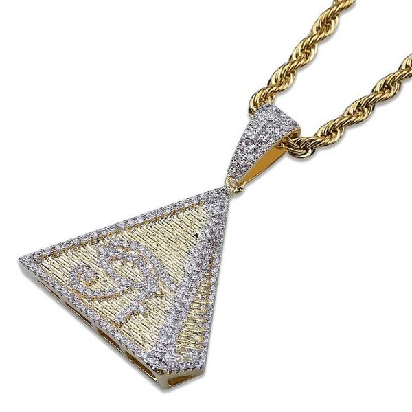 Anhänger Halsketten Hip Hop Goldfarbe plattiert Ägyptische Pyramide Auge des Horus Halskette Iced Out Micro Pave Zirkon Charm Schmuck