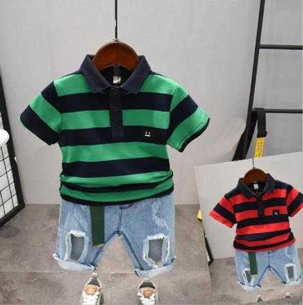 Sets Kleidung Mode Baby Jungen Sommer Gestreiftes T-shirt Denim Loch Shorts Freizeitanzug Geeignet für Jahre alt