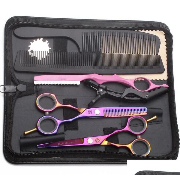 Set Kit Forbici per il taglio dei capelli Vestito Cesoie per sfoltire Barbiere Makas Parrucchiere Rasoio Prodotti per la consegna di gocce professionali Cura Stili Dhtf9