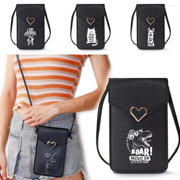 Bolsas de noite bolsa de celular mensageiro feminino bolsa de moeda de pescoço bolsa vertical saco branco imagem impressão mini protetora crossbody