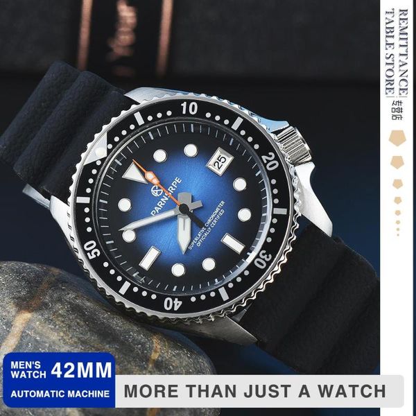 Armbanduhren Parnsrpe – Luxus-Herrenuhr mit Farbverlauf, Blau, Japan, NH35A, Saphirglas, superhell, große, leuchtende, wasserdichte Schraube