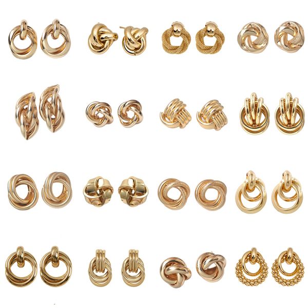 Nuovi orecchini a bottone Twist Orecchini da donna in metallo color oro Orecchini a spirale insoliti rotanti per gioielli europei da donna