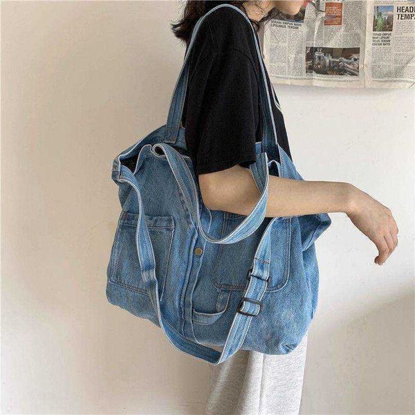 Sacos de compras Bolsa de lona de jeans da bolsa de ombro ￺nico feminino bolsa de grande capacidade Bolsa nova vers￣o coreana de estudante elegante vers￡til 220906