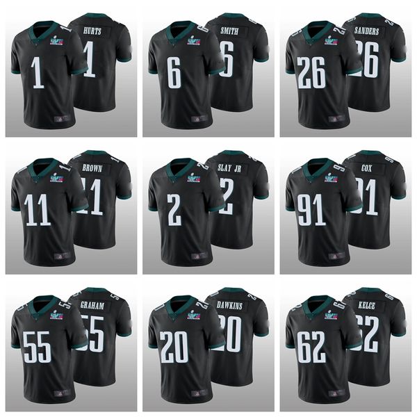 Philadelphia''eagles''men 6 Devonta 1 Jalen Smith Hurts 11 Brown 26 Miles A.J.Sanders 2 Slay Jr 91 Cox 20 Dawkins 90 Davis Schwarzes Super II Bowl-Fußballtrikot