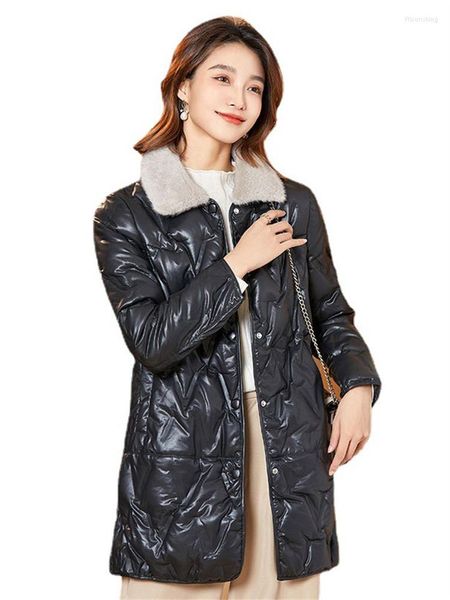 Trench da donna Down Down Coat Women PU Leather Light Luxury Winter Jackets 2023 Temperamento di moda Spesso Calore in pelliccia Abbigliamento magro