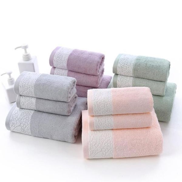 Asciugamano 3 pz/lotto Fibra di Bambù Set di Colore Solido Floreale Stampato Viso Asciugamani Da Bagno Per La Casa Rettangolo Buon Assorbimento di Acqua Casa