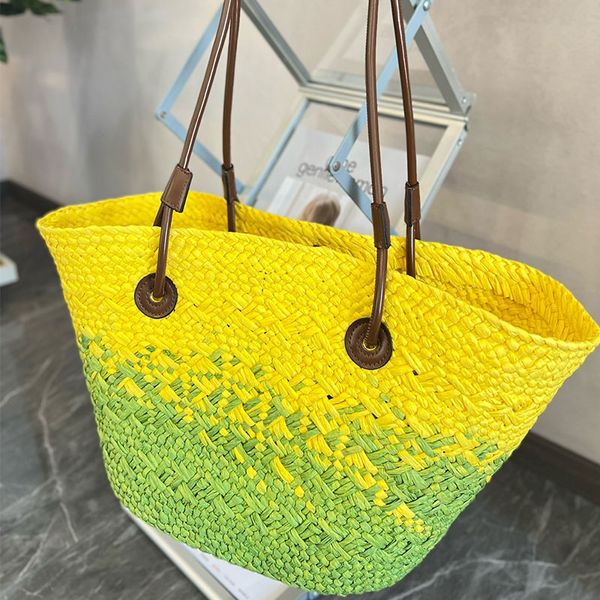 Borsa a tracolla da spiaggia in paglia Borse a tracolla Borse da donna Lavorazione a maglia semplice Stampa di lettere in legno Ricamo all'uncinetto Borsa casual Scomparto interno Cinghie in pelle