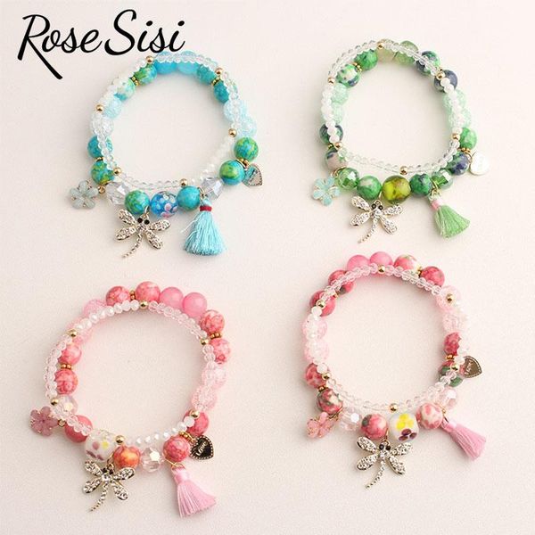 Bracelets de charme Rose Sisi Ethnic Style Suit Frets Bracelet for Women Tassel Tassel Dragonfly Flor Elastic feminino Presente de joias