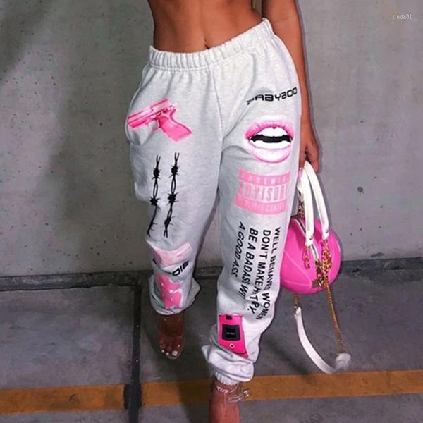 Calça feminina de verão Hip-hop Sorto gráfico 2023 Feminino de corredor Harajuku cintura alta mulher casual solto