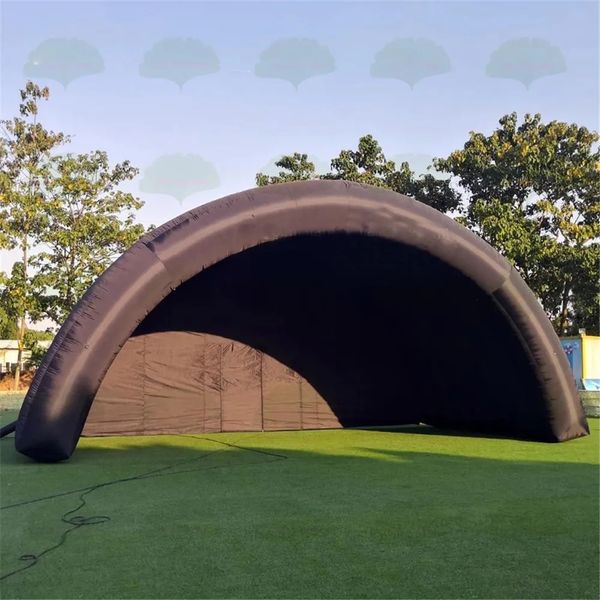 9x4.5m Tenda gonfiabile nera per esterni sul tetto Cabina per concerti d'aria Copertura per tendone a cupola per la vendita con ventilatore nave libera