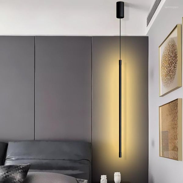 Lampadario di cristallo minimalista lineare a led luce camera da letto comodino studio lampade a sospensione lunghe lampada da parete dal design moderno Noridc