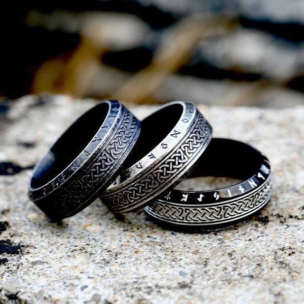 Anéis de banda Ringas vintage odin nórdico Viking Ringos de runa para homens para homens de aço inoxidável de aço inoxidável Jóias de casamento Jóias de casamento Dias dos namorados G230213
