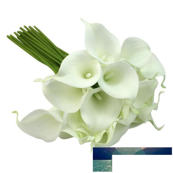 Ghirlande di fiori decorativi Bouquet Realistico lattice bianco Calla Lily Lisianthus Mazzo di fiori 20 Head Drop Consegna a casa Gar Dhlvi