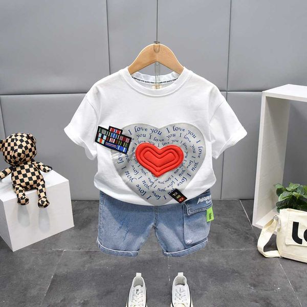 Sets anos, roupas infantis de roupas de verão meninos meninas roupas de roupa de meninas conjuntos de tshirt solto shorts jeans shorts pcs fatos