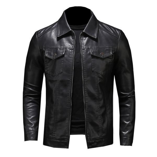 Herrenjacken Motorrad -Lederjacke mit großer Tasche Schwarzer Reißverschluss Lampe Slim Fit Männlicher Feder- und Herbst Hochqualität PU Coat M5XL 230213