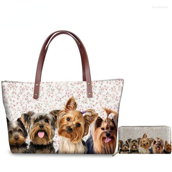 Borse da sera Drop Borse da donna Selfie Yorkshire Totes Cute Pet Dog Print Tote Shoulder per Fashion Ladies Messenger