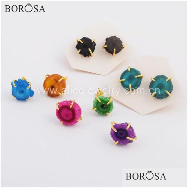 Стадеры Borosa 5pairs Fashion Gold Bezel Claw Dom Rainbow Natural Solar Cone Singring