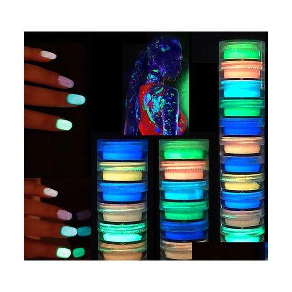 Escultura em p￳ 6 cores brilham na unha escura Scpture acr￭lico neon neon florescente dip luminoso 6pcs/conjunto entrega de gotas de sa￺de b dh4du