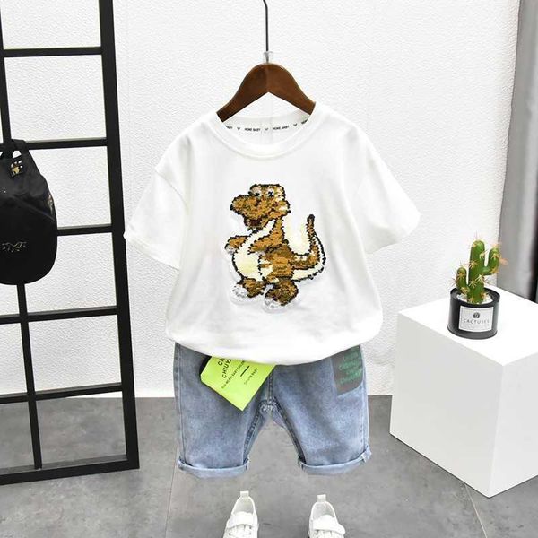 Sets Baby Boy Clothes Casual Tracksuit reine Baumwollkleidung Sommer Verfärbungen Dinosaurier T -Shirtspants für Kinder Sport -Outfit y