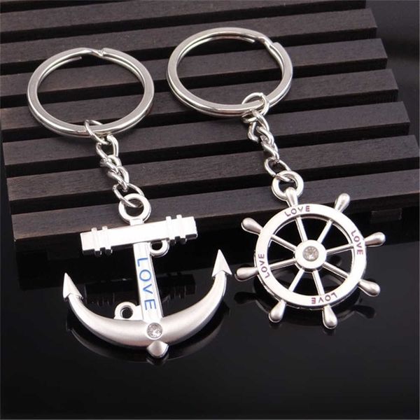 Anéis -chave Ancoragem de barcos de metal e chaveiro de leme pirata leme keyring letra de amor letra de casal cadeias de chaves homens acessórios de bolsa g230210