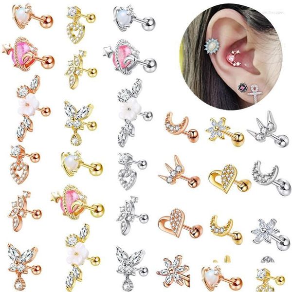 Brincos de garanh￣o 1 pe￧a Cartilagem de flores Piercing Earring j￳ias de orelhas cora￧￣o trago pequeno para mulheres lobo cz entrega 202 dhr08