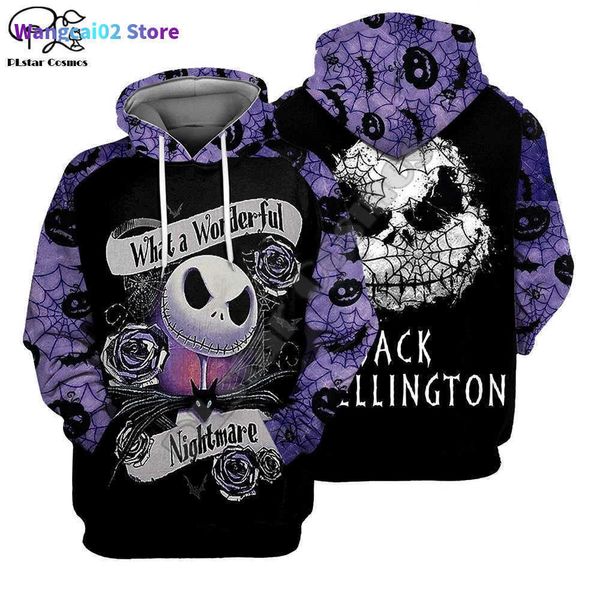 Moletons masculinos Plstar Cosmos Halloween pesadelo de Natal Jack Skellington Michael Myers Men/Women 3dprint Hoodies Pullover engraçado 021323h