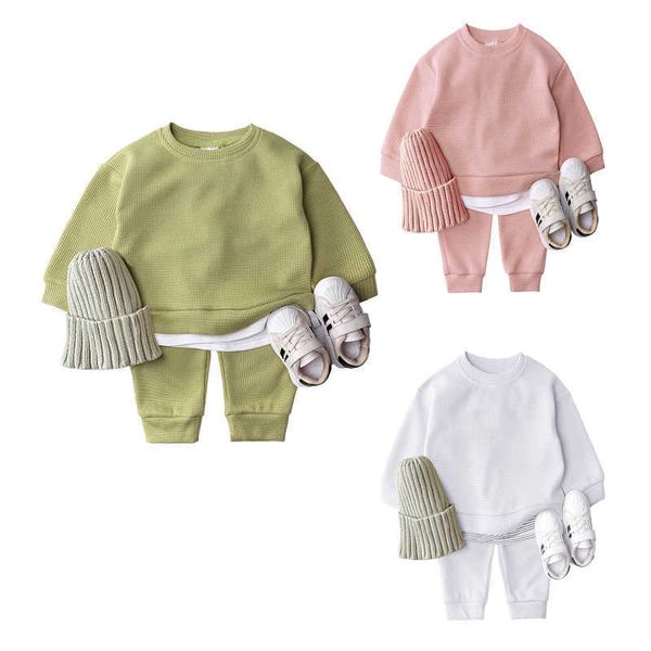 Set di vestiti per bambini coreani Tute Set per ragazze Pullover Abiti per maglieria per ragazzi Abiti per neonati Top in cotone Pantaloni larghi