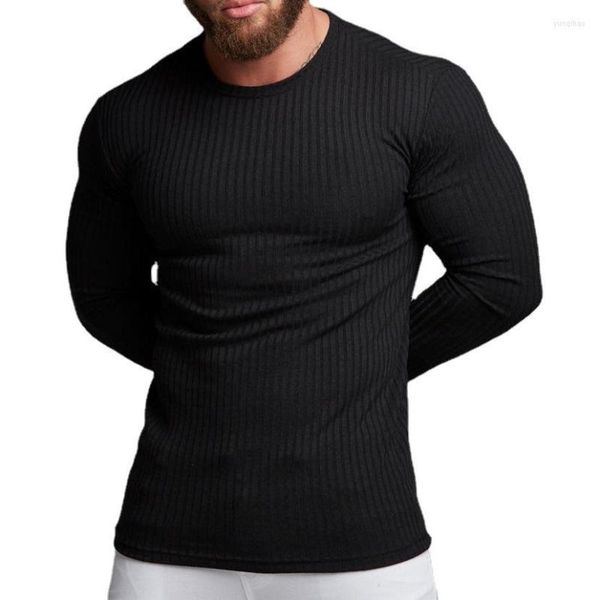 Männer T Shirts Frühling Herbst Mode Dünne Feste T-shirt Männer Langarm Pullover Oansatz Gestreiften Casual Slim Fit Gym tops Homme