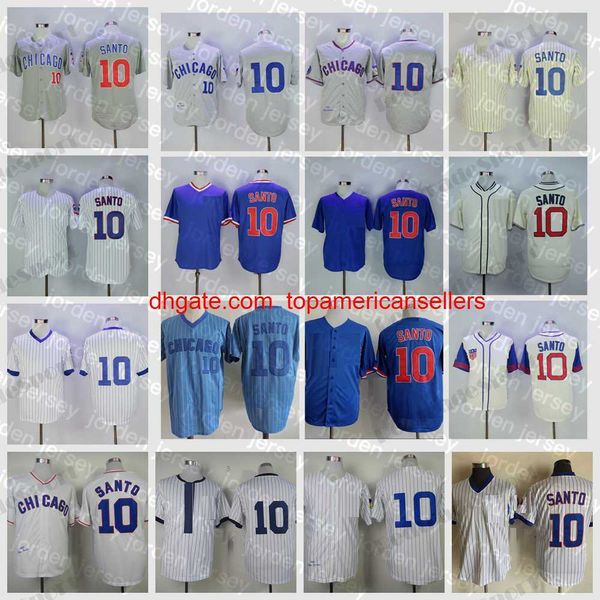 Maglie da baseball personalizzate Mens 10 Ron Santo Vintage 1968 Camicie in maglia pullover cucite grigie