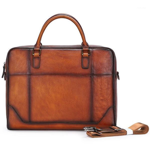 Aktentaschen Vintage Herren Bürotasche Arbeitsaktentasche Große Satchel Echtes Echtleder Schulter Messenger Laptop 15 Zoll1