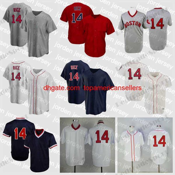 Benutzerdefinierte Baseball-Trikots Vintage 14 Jim Rice 1987 Cremeweiß Blau genähte Herren-Jersey-Shirts