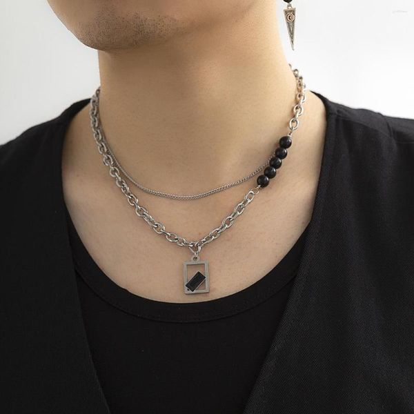 Anhänger Halsketten Punk Hip-Hop Schwarz Strass Perlen Halskette Mann Edelstahl Schmuck 2023 Trend Choker Hals Kette Herren Schmuck