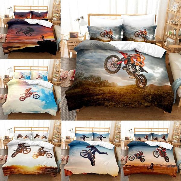 Set di biancheria da letto 3D Dirt Bike Set Motocross Racer Copripiumino per bambini Ragazzo Sport Moto Design Single King Double 2/3pcs Suit