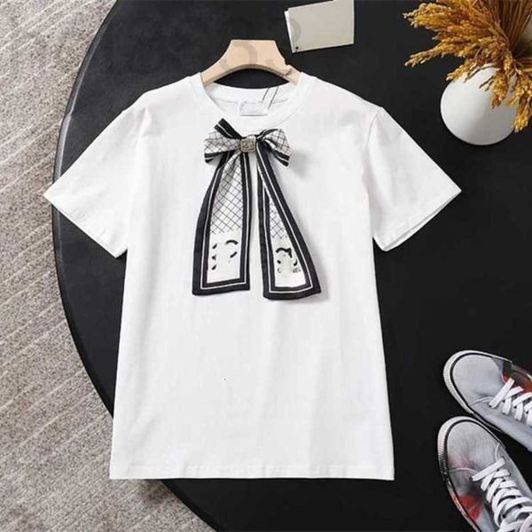 Frauen T-Shirt Designer Sommer Neue High-end-Mode Kurzarm Vielseitig Rundhals T-shirt Gedruckt Bogen Pin Top 5XI9