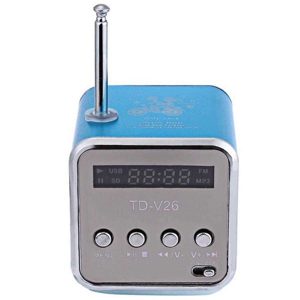 Alto-falantes portáteis TD-V26 Mini Receptor de rádio Bluetooth sem fio fm Digital para PC MP3 Musp Music Support Micro SD Card