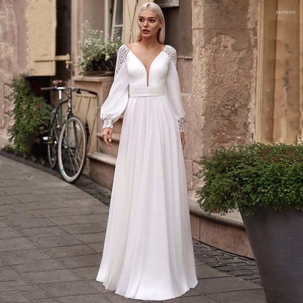 Hochzeit Kleid Bohemian 2023 A-Line Langarm Schärpen Spitze Stickerei Backless Sweep Zug Vintage Braut Kleid Vestidos De Noiva