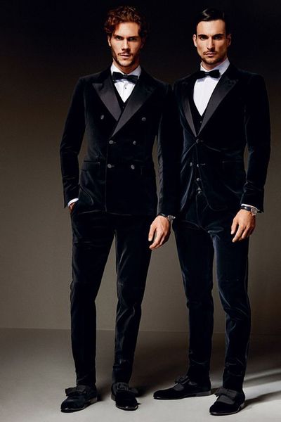 Ternos masculinos Blazers mais recente casaco marinho azul -calça design duplo de veludo masculino de veludo de peito de casamento slim fit slim fit wedding smoking noivo personalizado masculino masculino 230213