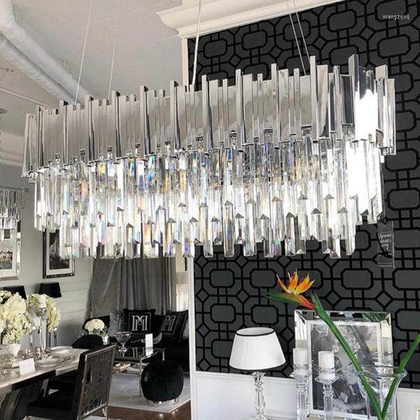 Lampadari Lampadario di cristallo moderno di lusso per sala da pranzo Lampada a sospensione dal design ovale cromato Lampada da cucina a isola