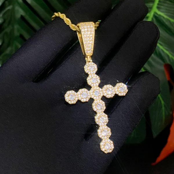 Collana con pendente a croce da uomo ghiacciato con catena in corda oro argento collane hip hop gioielli con 5A cz punk pavimentati tyles gioielli all'ingrosso