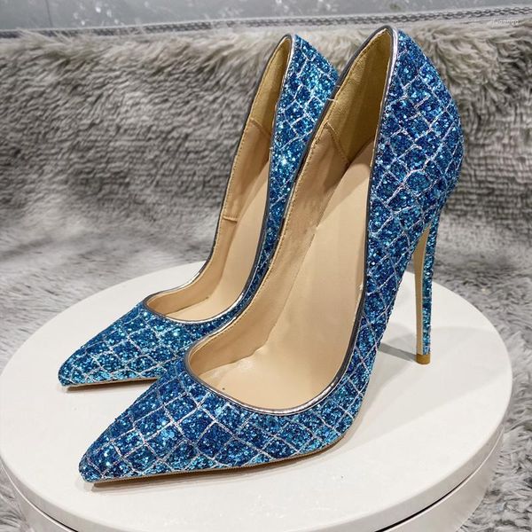 Scarpe eleganti sexy bling stiletto blu punta punta da 8 cm 10 cm 12 cm tacchi alti feste di appunta